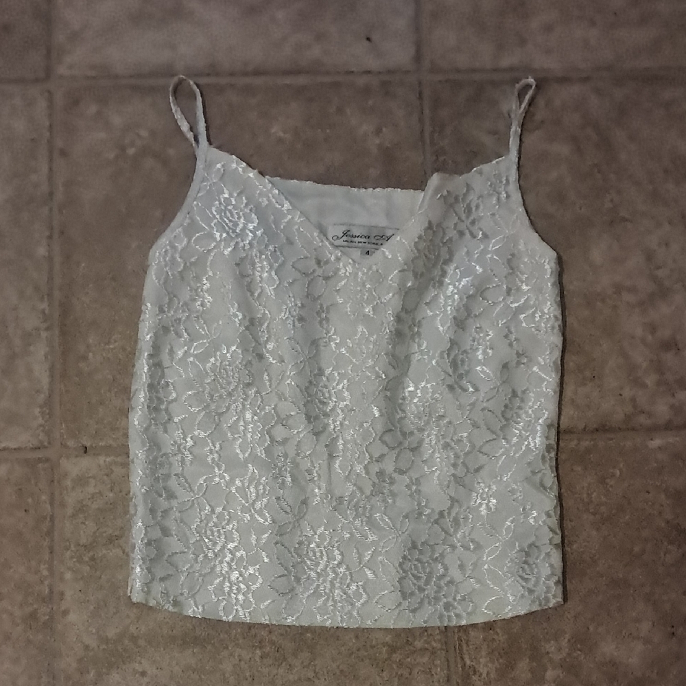Jessica Ash Ivory Lace Line Camisole with Lace Spaghetti Straps Back Zip Size 4